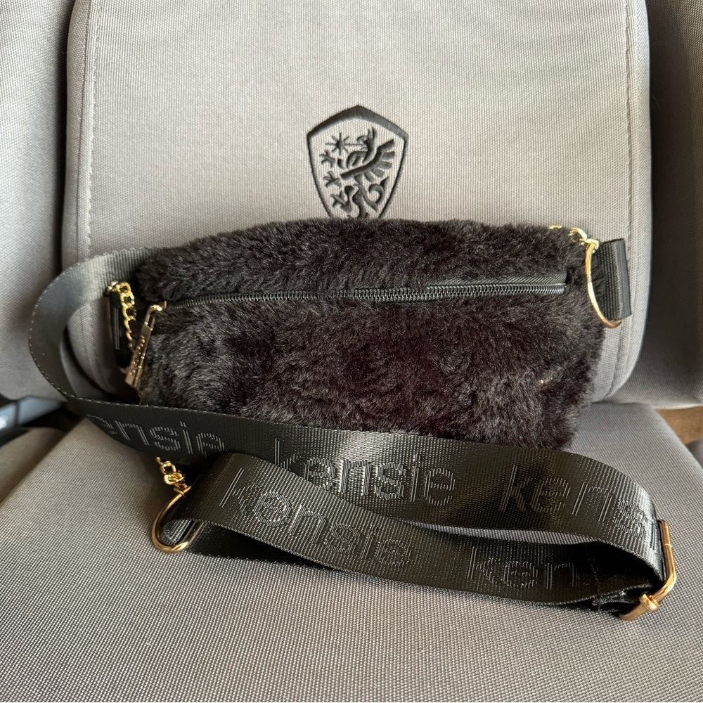 Kensie Black Plush Faux Fur Purse With Comfort Strap.